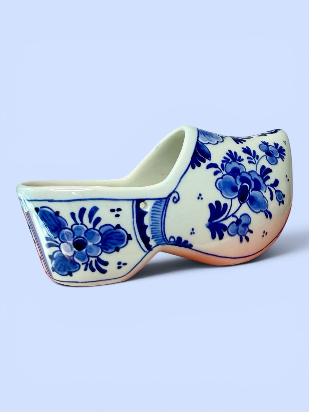 VTG Delft Blue Ceramic Clog Hand Painted Holland Dutch Shoe Original Paper Label